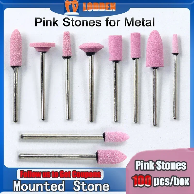 Power Tools Pink - Loden-デンタルラブストーン、ピンク、メタル、コンポジットポリッシュ、デンタルマテリアル、ドリルツール、デンタルペストリー、ボックスあたり100個