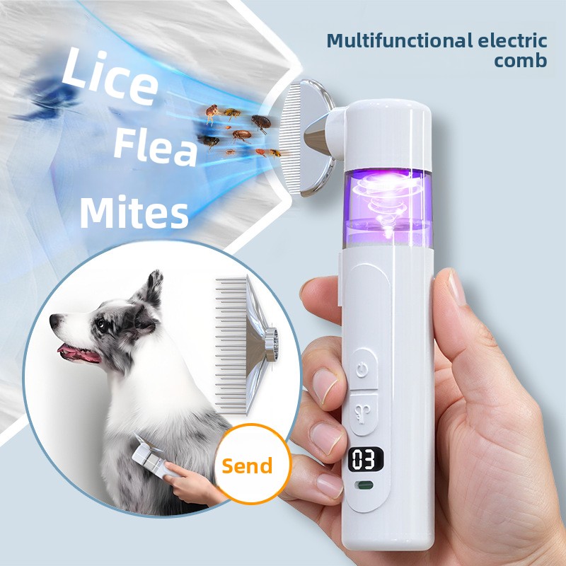 Power Tools Cat - 2 in 1 電動ペットノミ取りコーム ヘアデタングラー 吸引式グルーミングツール