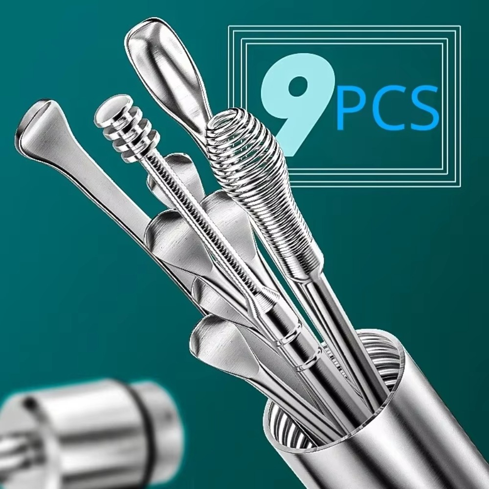 Power Tools List - 9 ピース/セット新しい 9 ピース/セット耳垢除去ツールキュレットスプーン持ち運びが簡単耳垢クリーナー耳ケアステンレス鋼耳かき