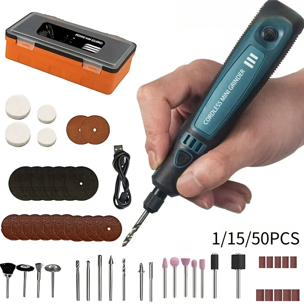 Power Tools List - USBコードレス電動グラインダー ポータブル彫刻ツールセット 1/15/50個入り 翡翠研磨 DIYプロジェクト用 電動工具