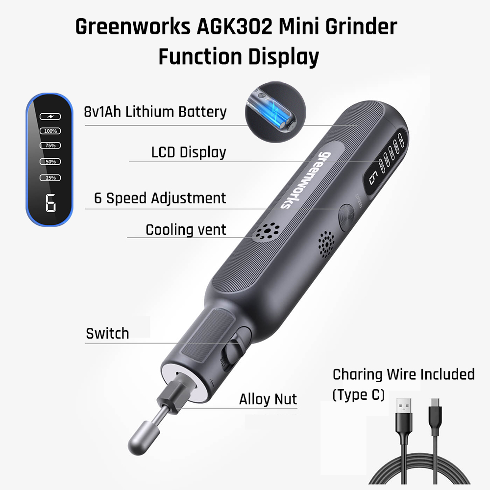 Greenworks 8V ミニグラインダー 52 個 80 - Power Tools Pink のレビューと価格